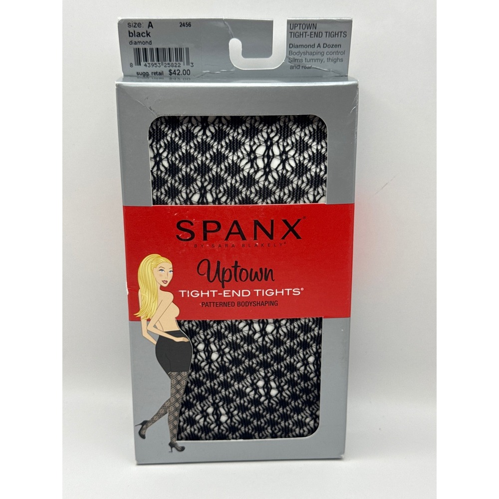 SPANX Uptown Tight-End Tights Diamond A Dozen Patterned Bodyshaping Black‎